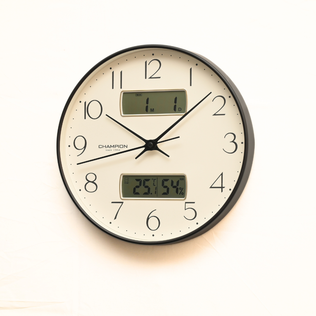 Champion Non Ticking Double LCD wall Clock