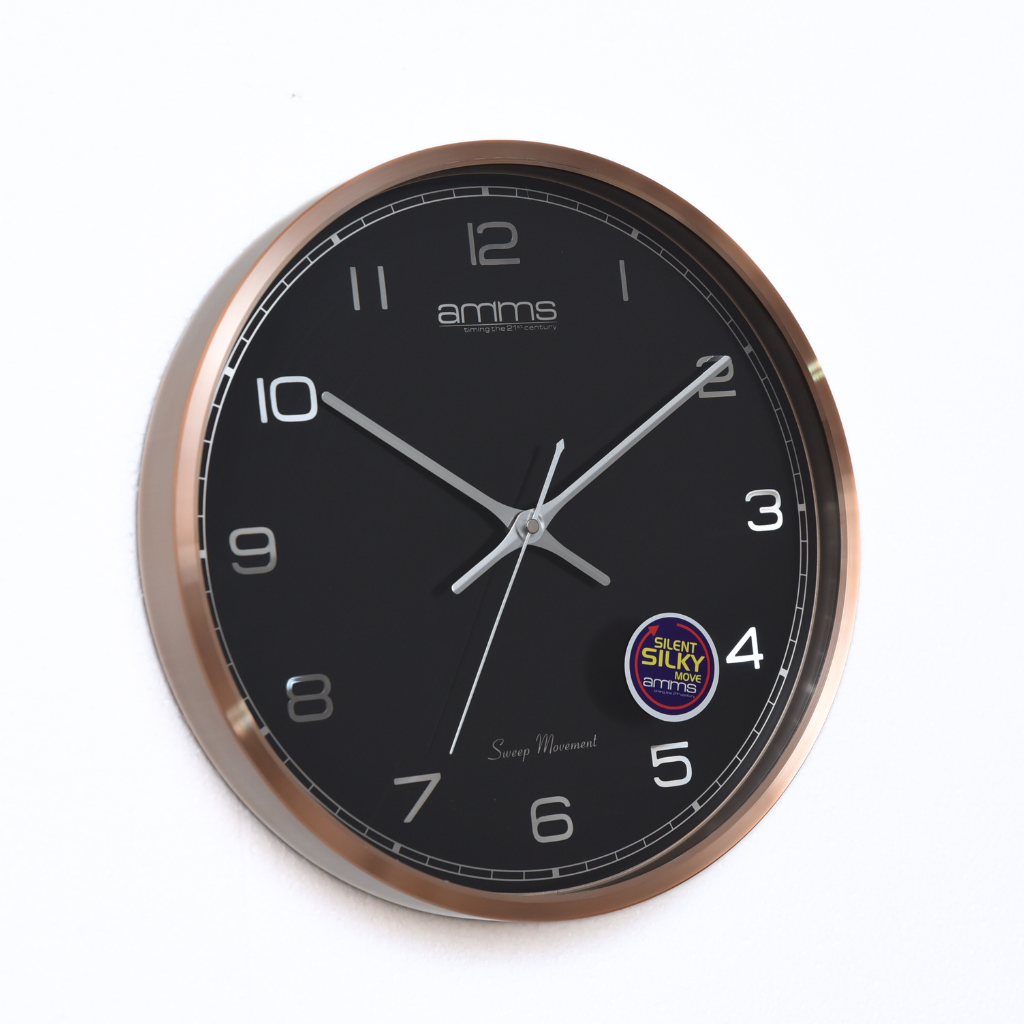 Amms Pure Stainless Steel Non Ticking Black Wall Clock