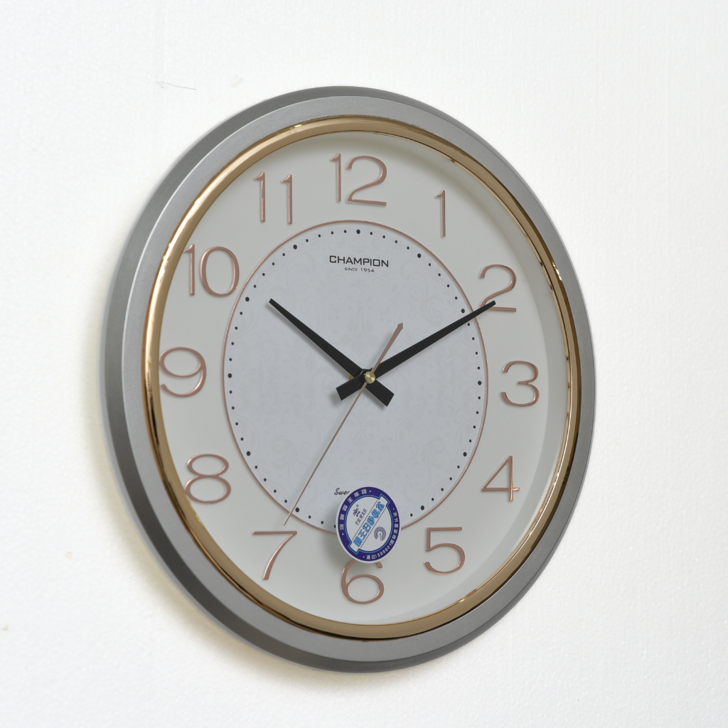 Champion Non Ticking Grayish Office Wall Clock