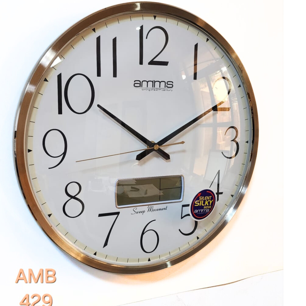 Amms Curved Glass With LCD Wall Clock