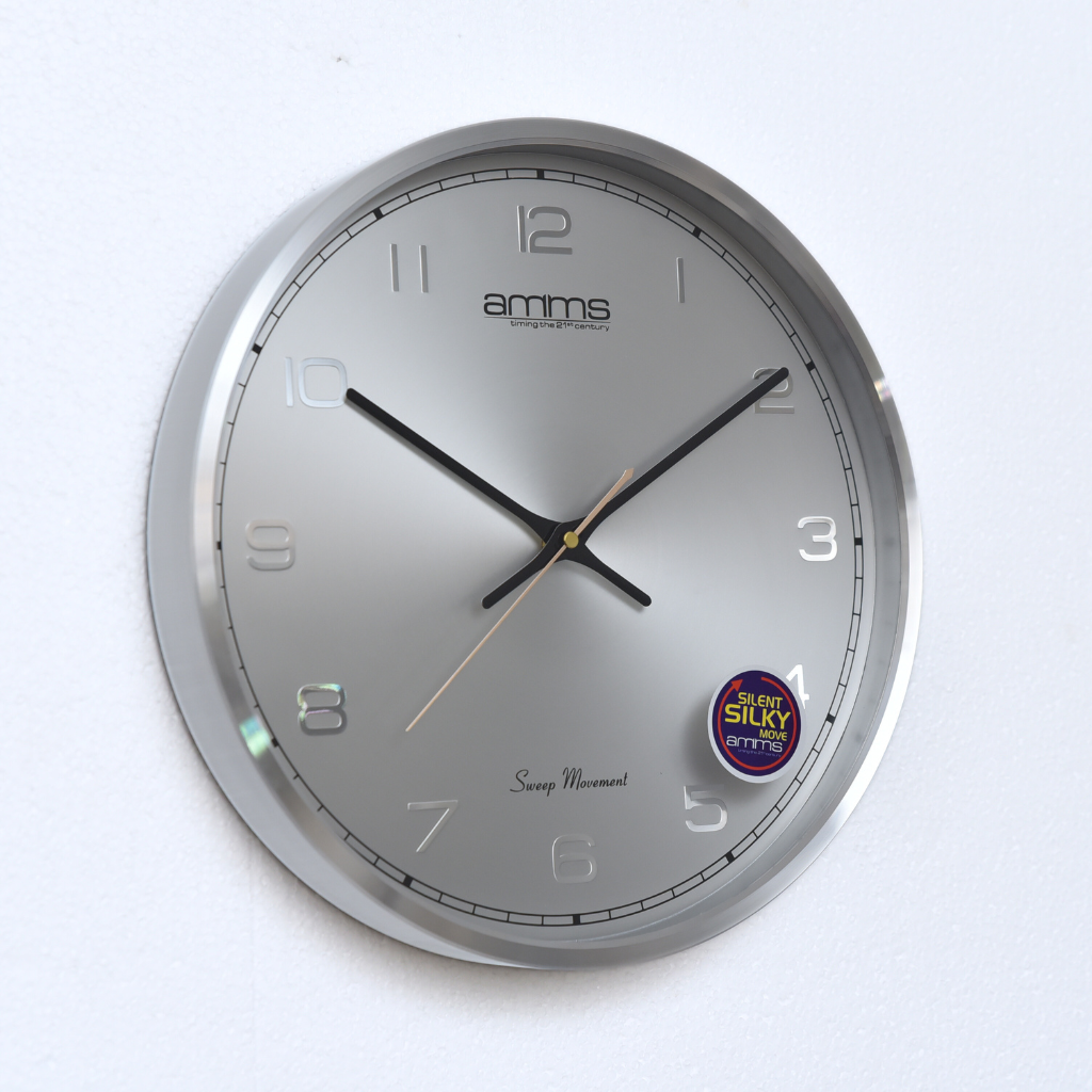 Amms Pure Stainless Steel Non Ticking Silver Wall Clock