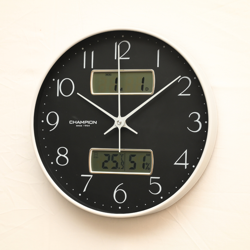 Champion Non Ticking Double LCD wall Clock