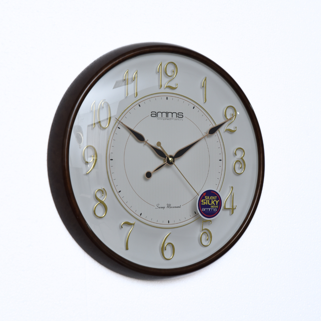 Amms Non Ticking Curved Glass Wall Clock