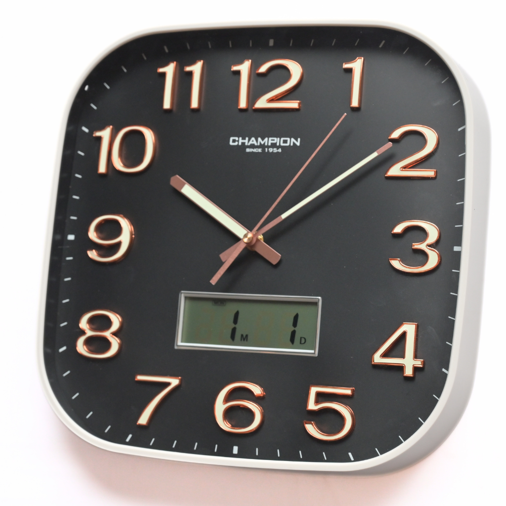 Champion Square Non Ticking With LCD Wall Clock
