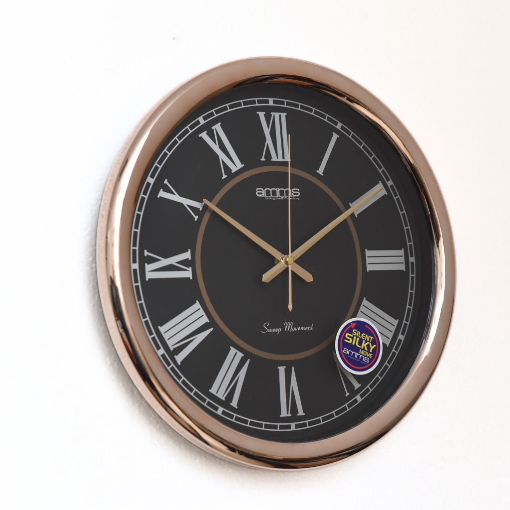 Amms Non Ticking Stylish Romen Black Wall Clock