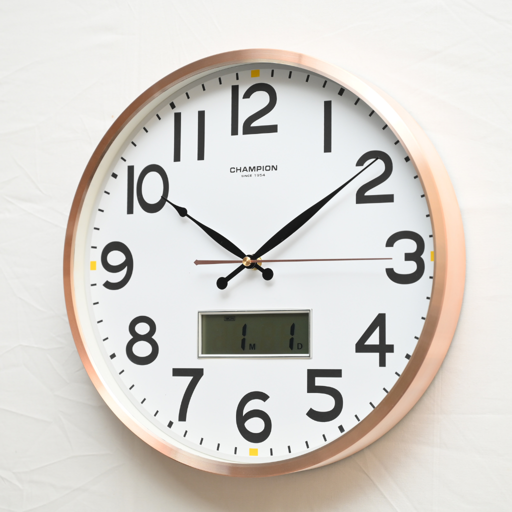 Champion Stainless Steel Frame With LCD Wall Clock