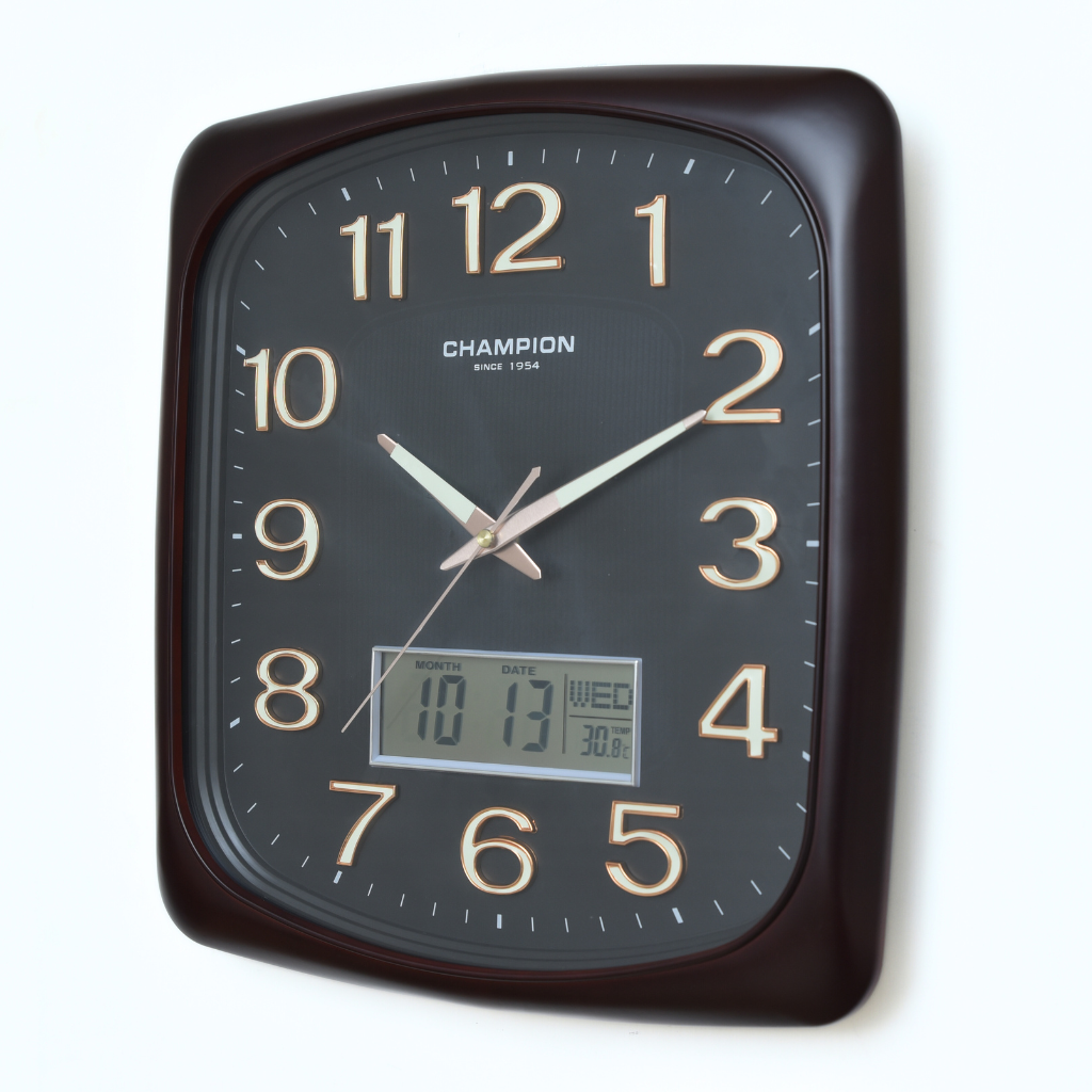 Champion Wall Clock With LCD & Black Dial