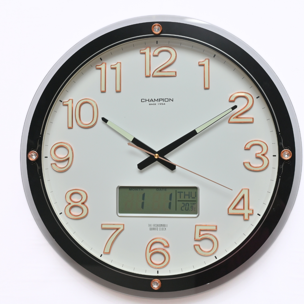 Champion Clock Non Ticking Open Glass LCD Wall Clock