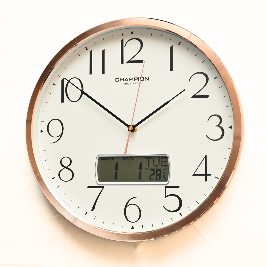 Champion Golden Frame Wall Clock with LCD