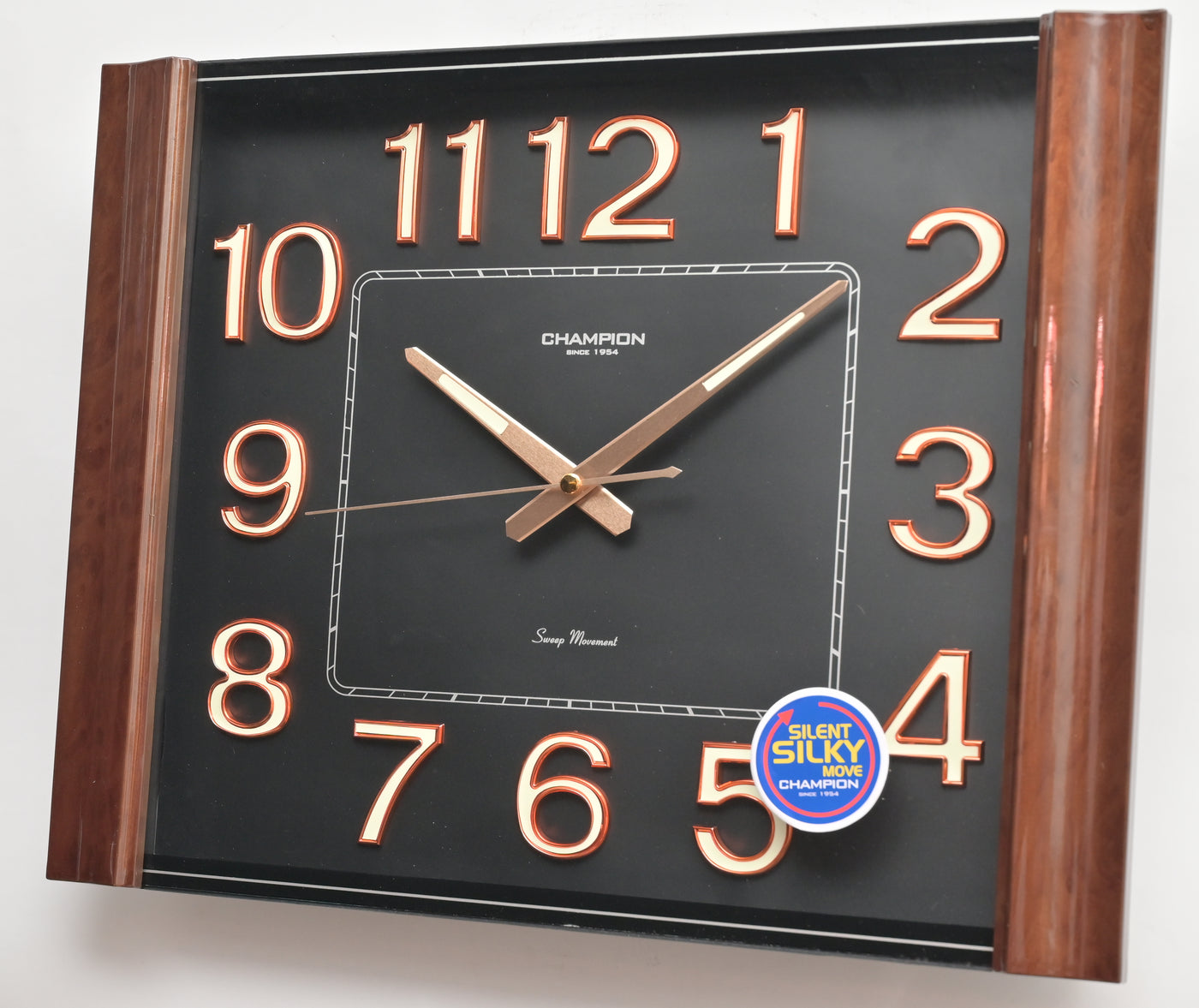 Champion non tickicng wall clock with Luminious black dial stylish side rings