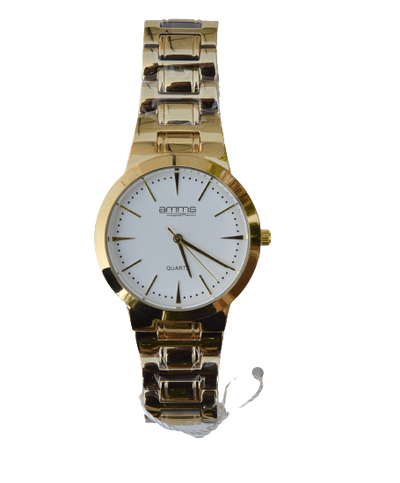Amms Solid Stainless Steel Wrist Watch With White dial and Golden Strap