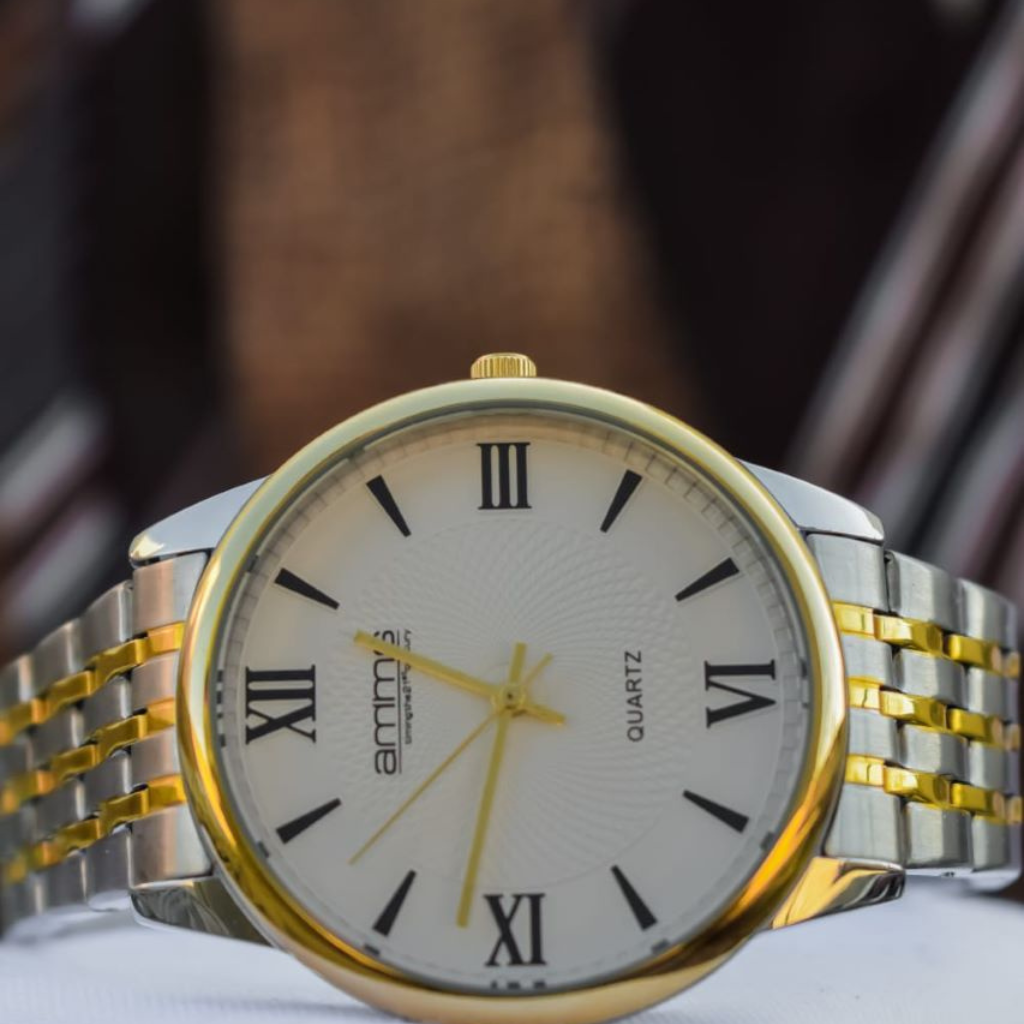 Amms Stainless Steel Round Wrist Watch With Off White dial