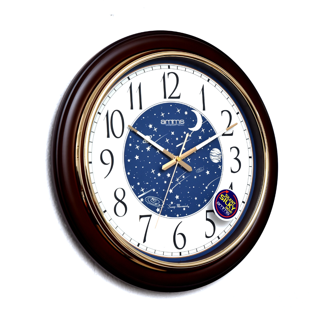 Amms Wall Clock, Dial is glowing in night, Galaxy visible in night