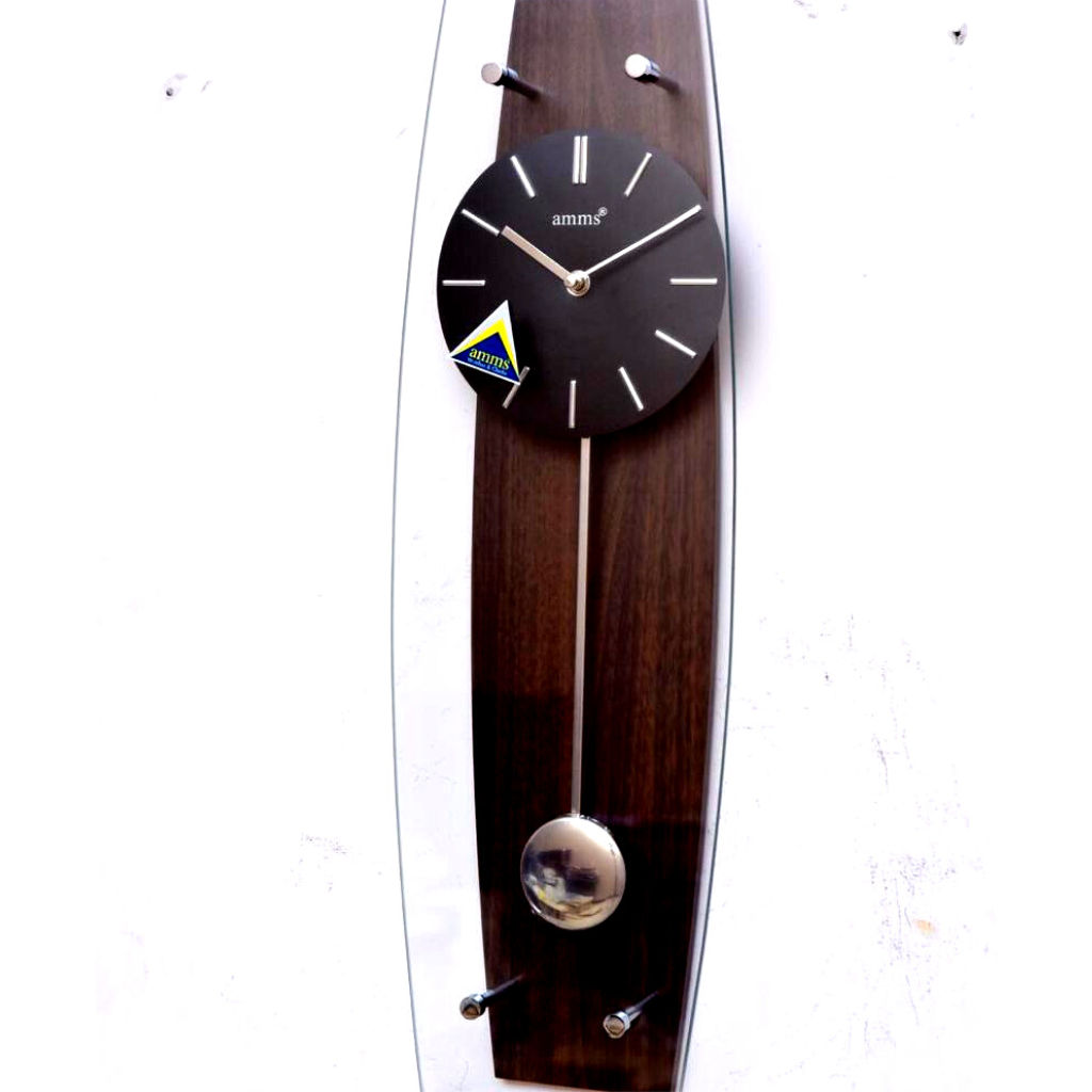 Amms Wide Pendulum Wall Clock With Brown wooden back