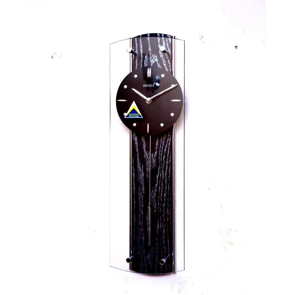Amms Wood Black Long Pendulum Wall Clock with Ash Black wooden back